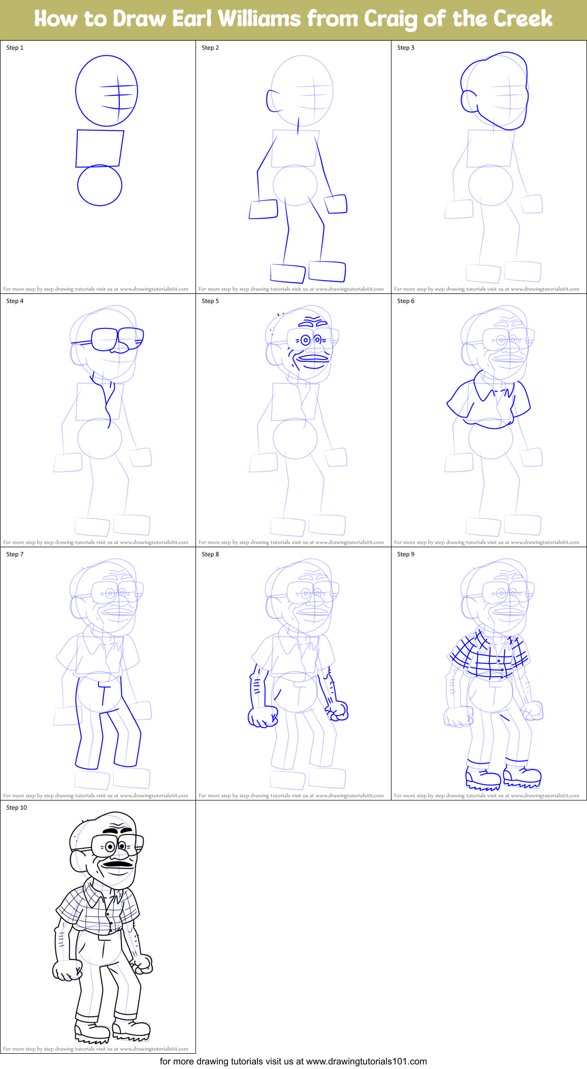 How to Draw Earl Williams from Craig of the Creek Printable Step by Step
