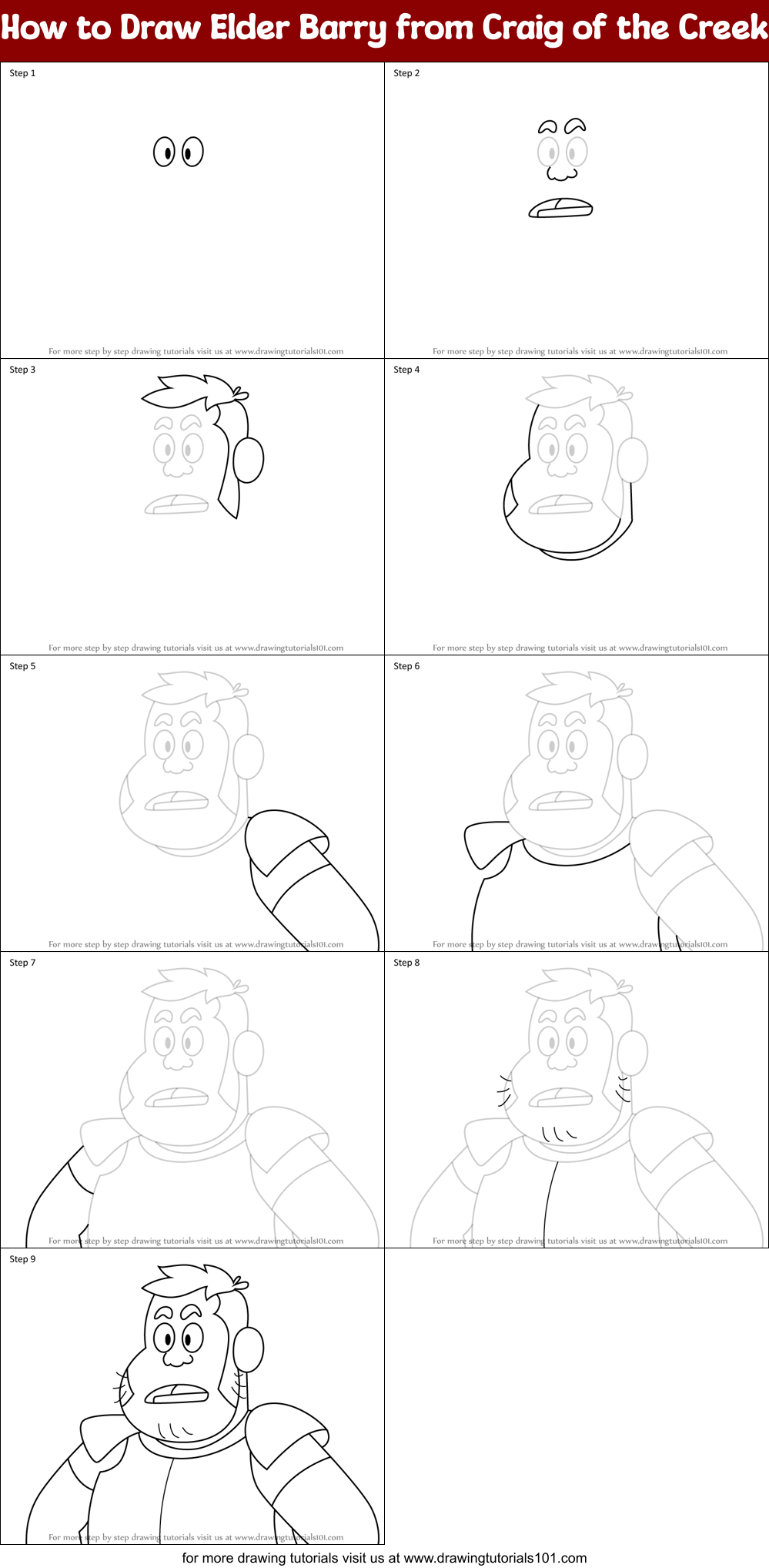 How to Draw Elder Barry from Craig of the Creek Printable Step by Step