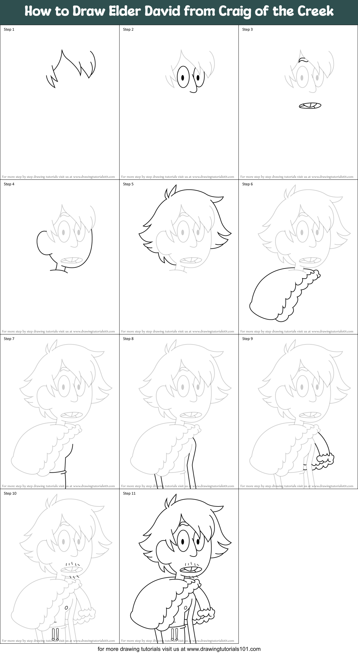 How to Draw Elder David from Craig of the Creek Printable Step by Step