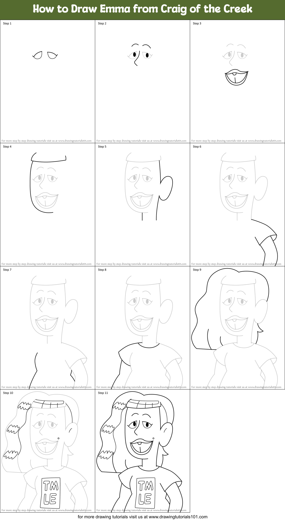 How to Draw Emma from Craig of the Creek Printable Step by Step