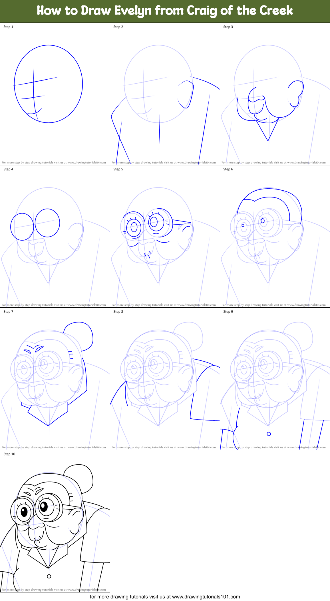 How to Draw Evelyn from Craig of the Creek Printable Step by Step