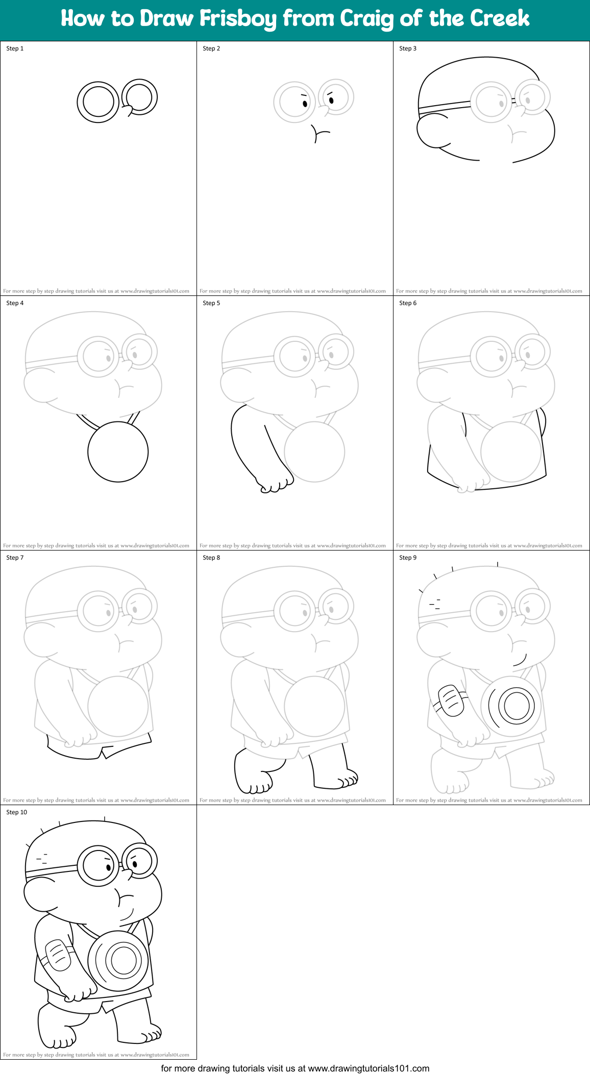 How to Draw Frisboy from Craig of the Creek Printable Step by Step