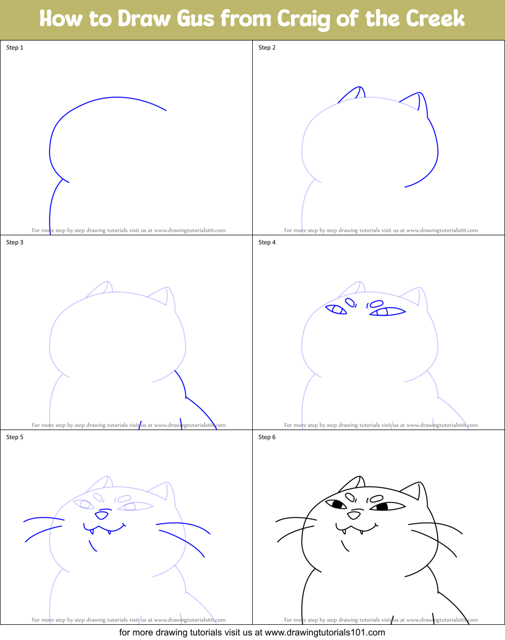 How to Draw Gus from Craig of the Creek Printable Step by Step