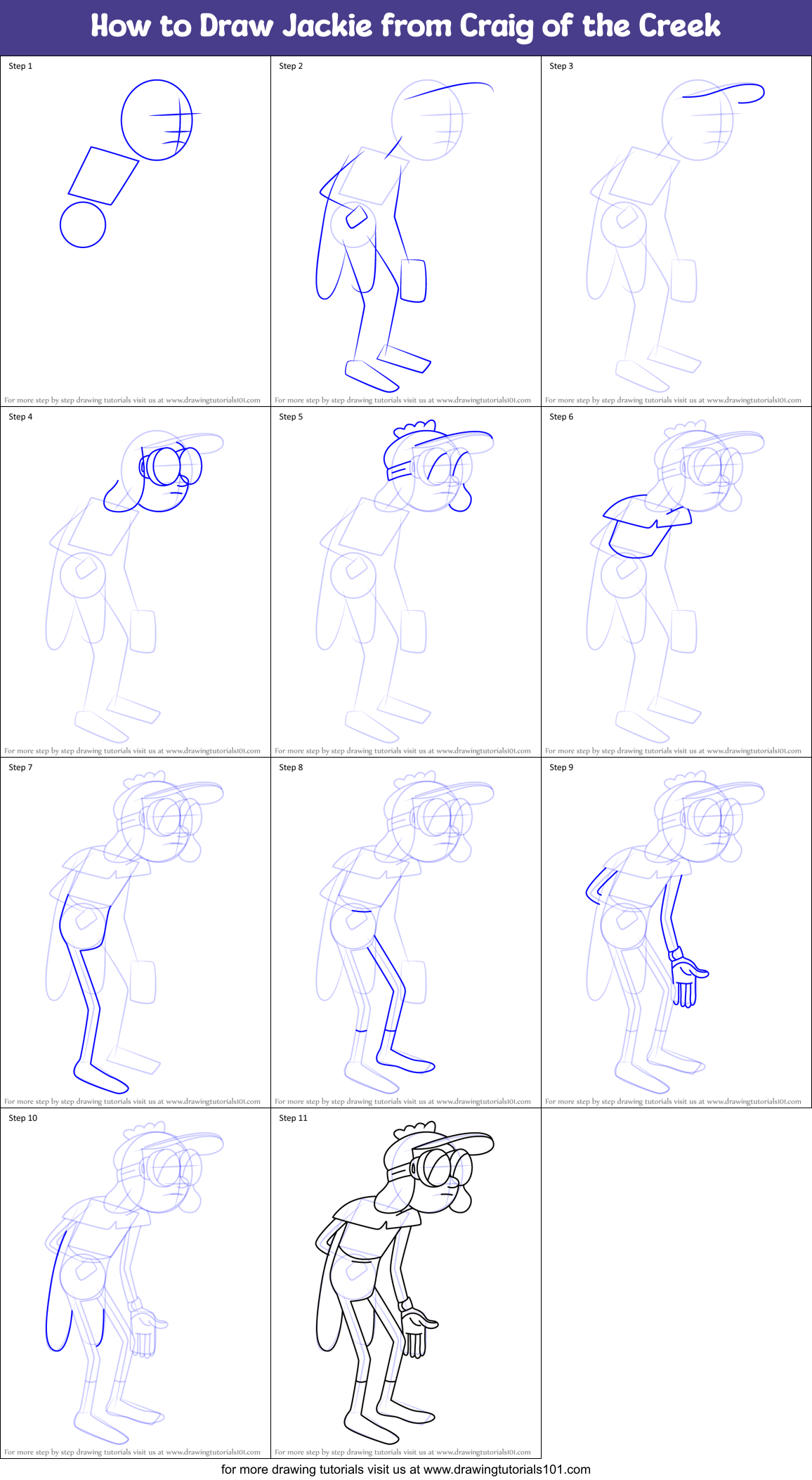 How to Draw Jackie from Craig of the Creek Printable Step by Step