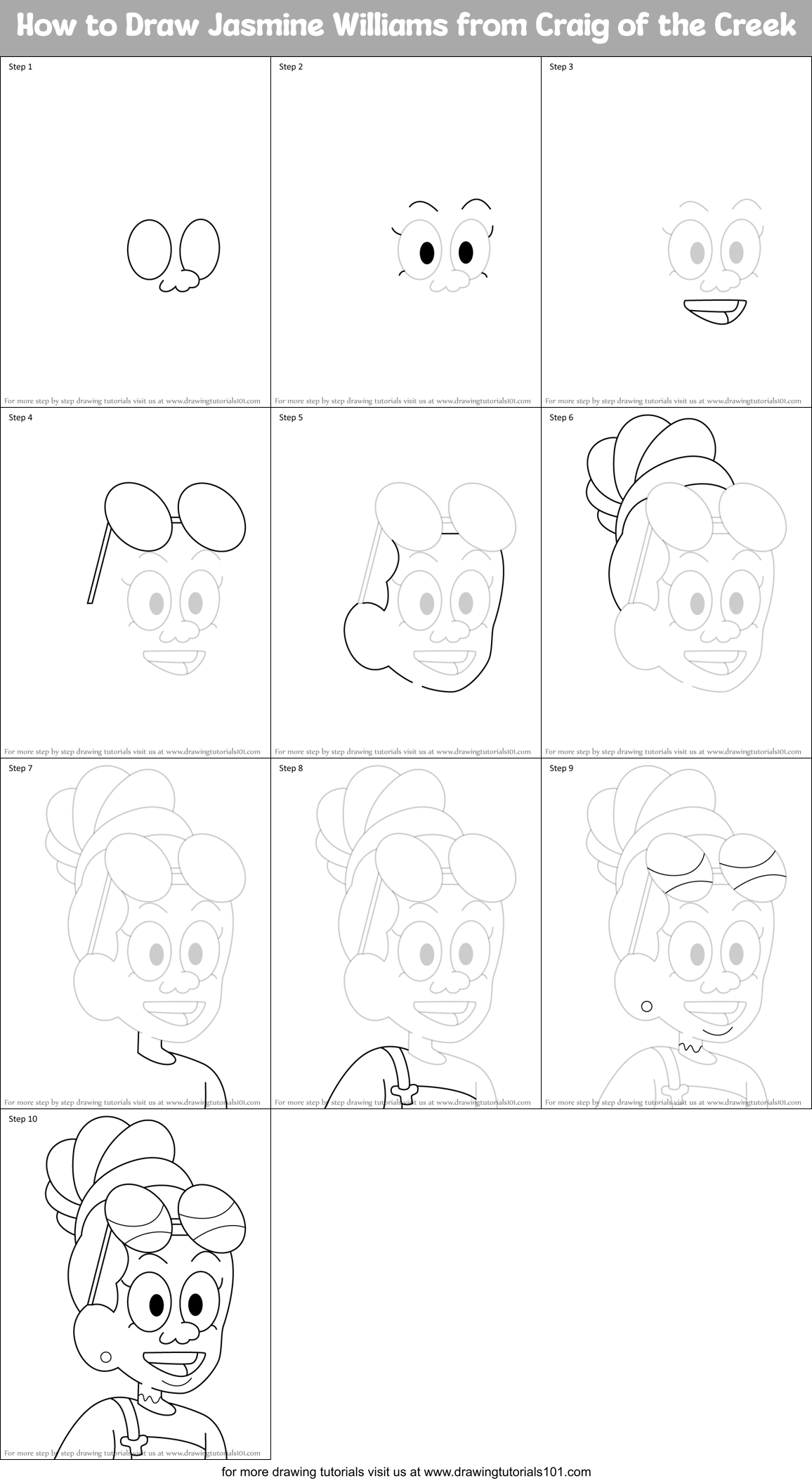 How to Draw Jasmine Williams from Craig of the Creek Printable Step by Step