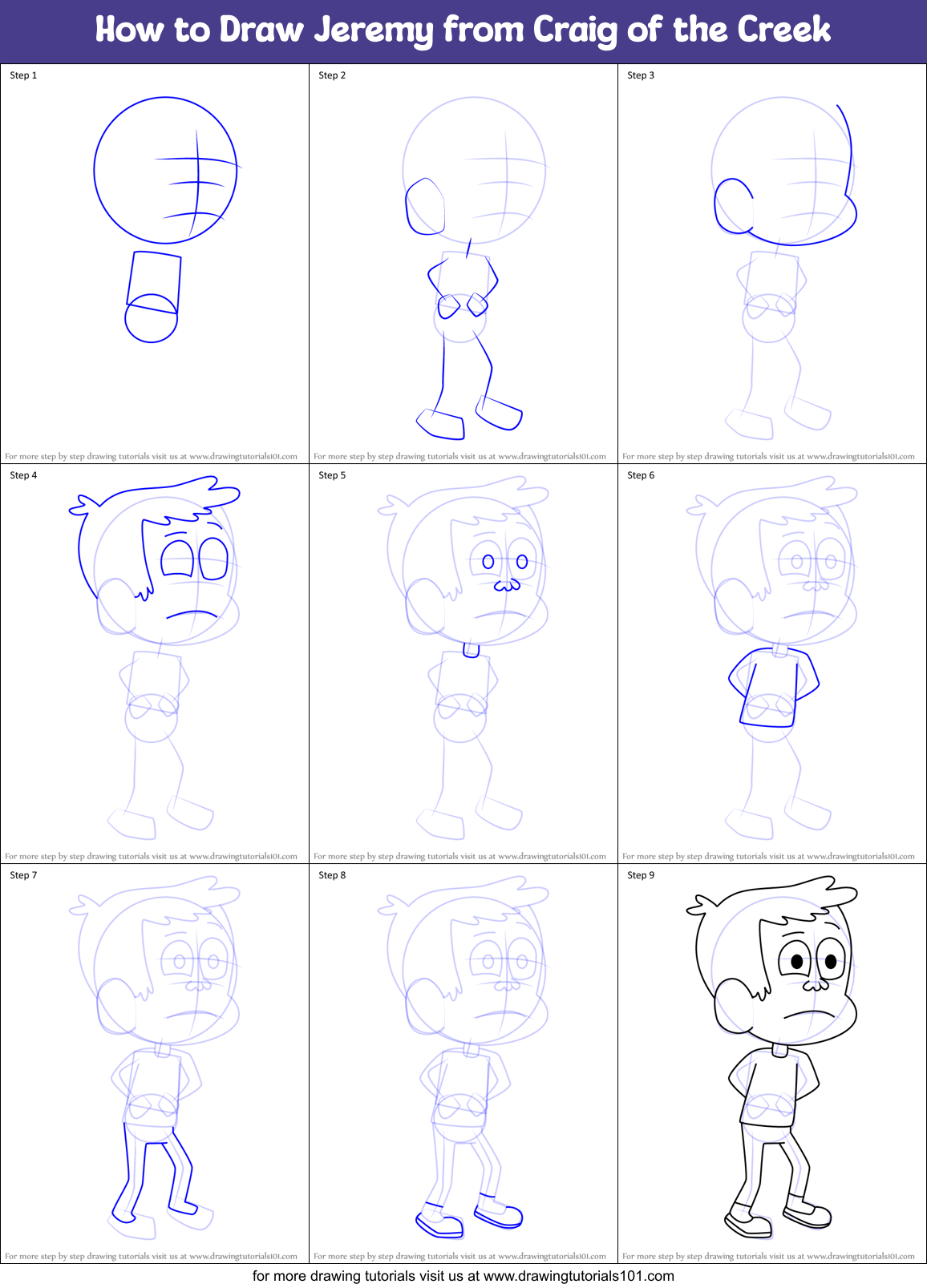 How to Draw Jeremy from Craig of the Creek Printable Step by Step