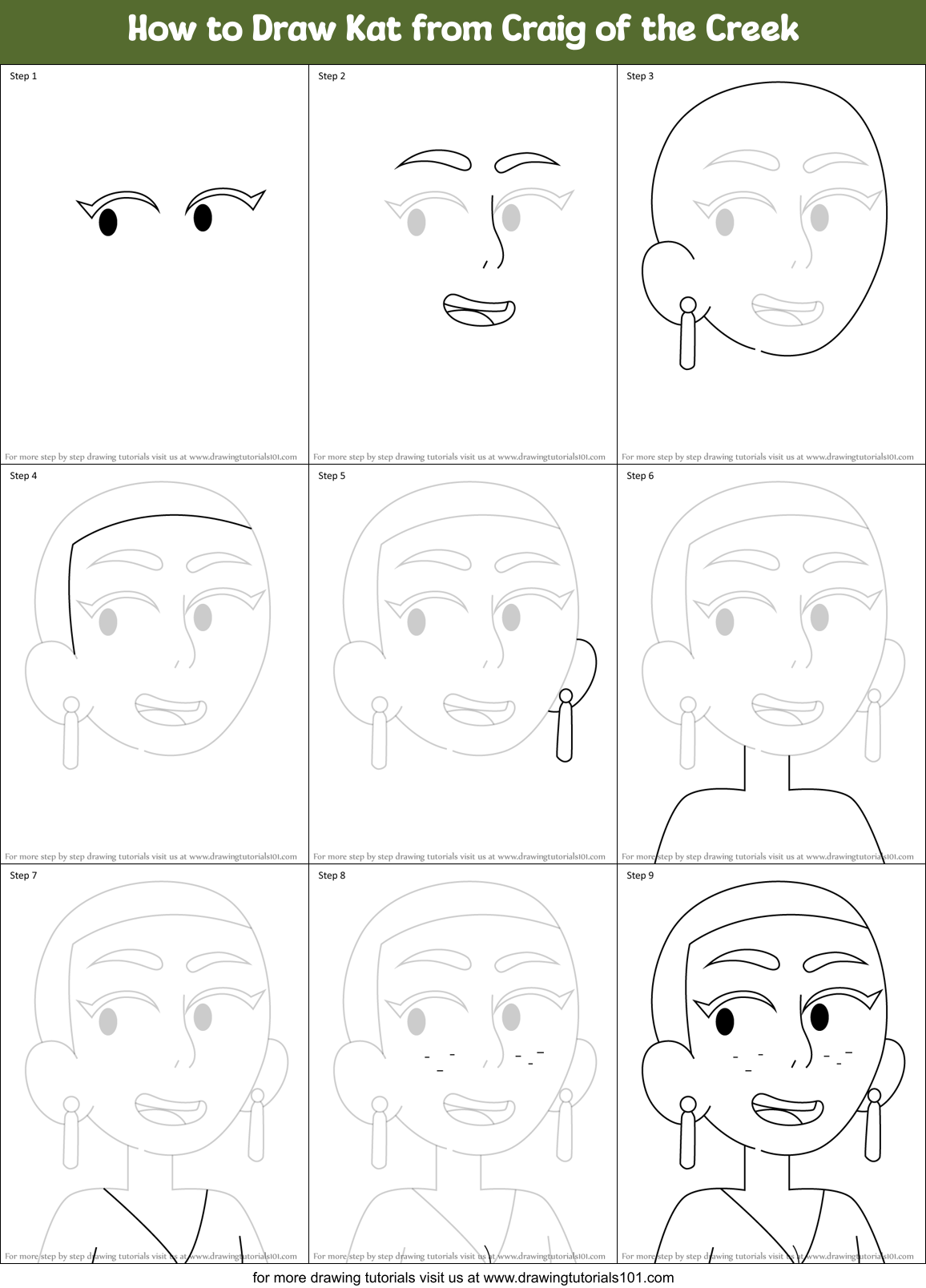How to Draw Kat from Craig of the Creek Printable Step by Step