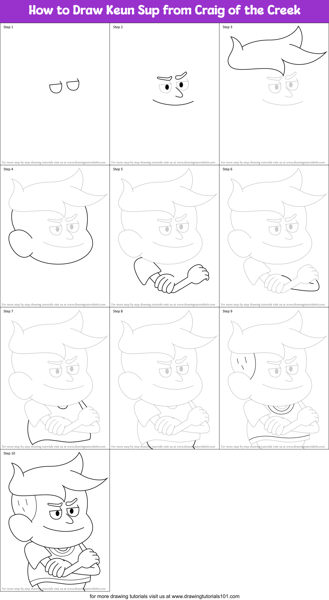 How to Draw Keun Sup from Craig of the Creek Printable Step by Step