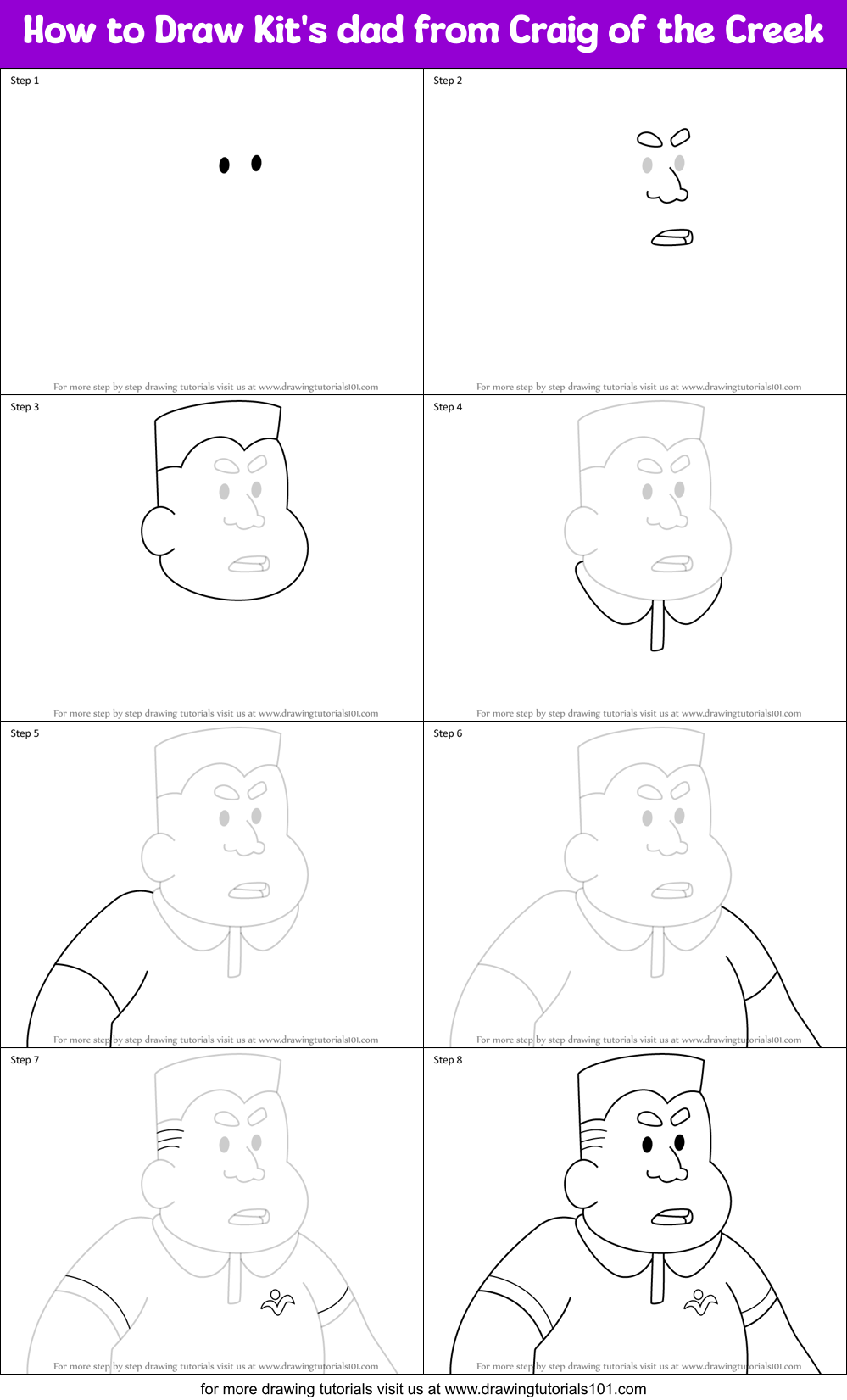 How to Draw Kit's dad from Craig of the Creek Printable Step by Step