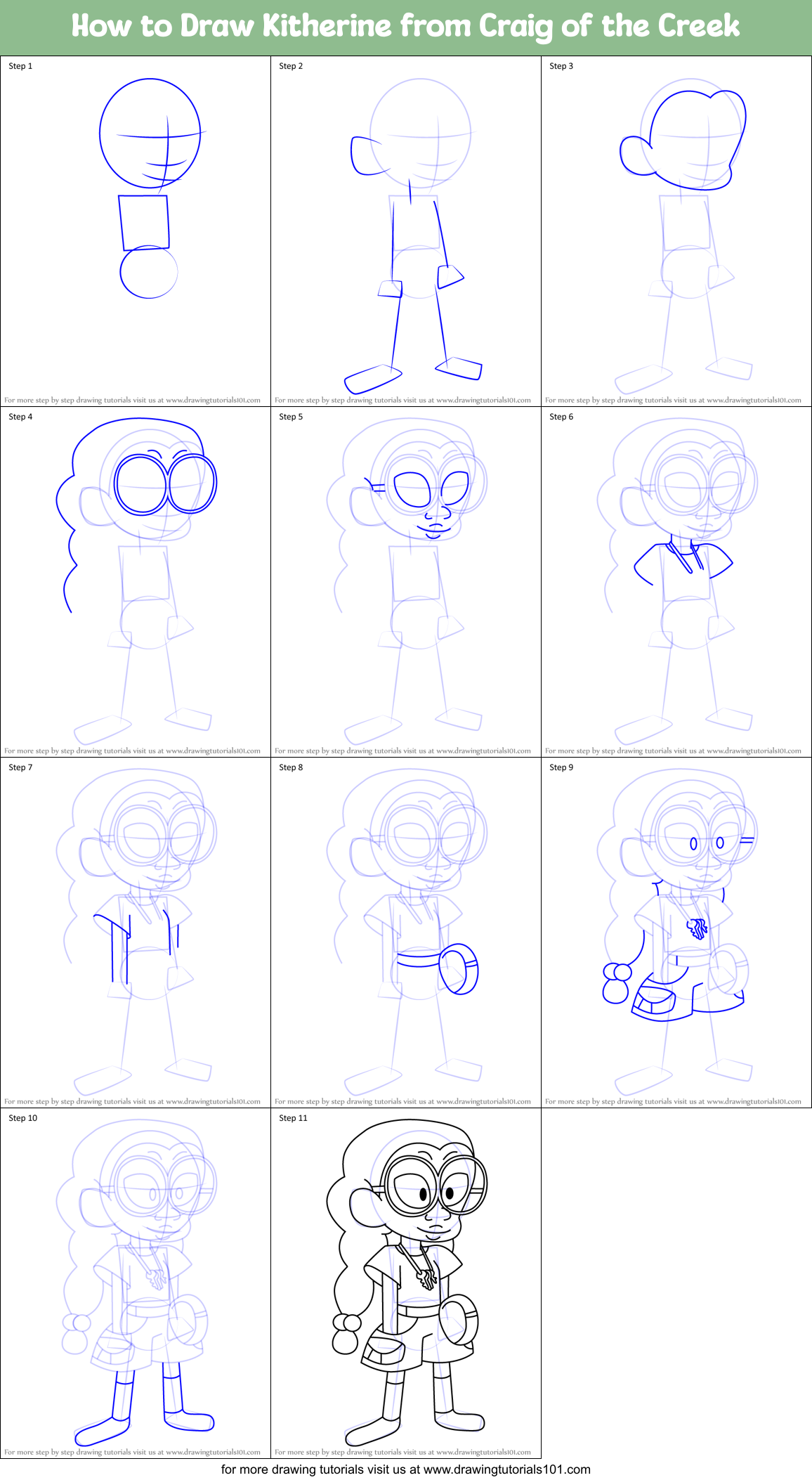 How to Draw Kitherine from Craig of the Creek Printable Step by Step