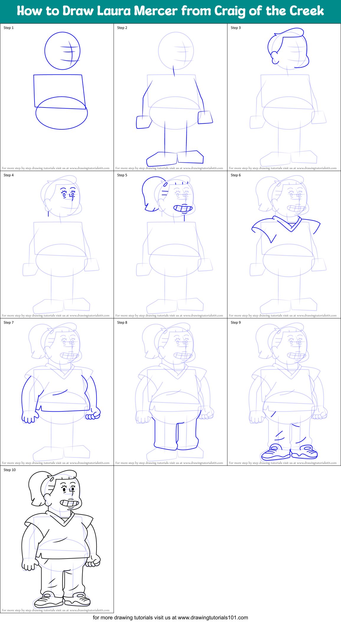 How to Draw Laura Mercer from Craig of the Creek Printable Step by Step