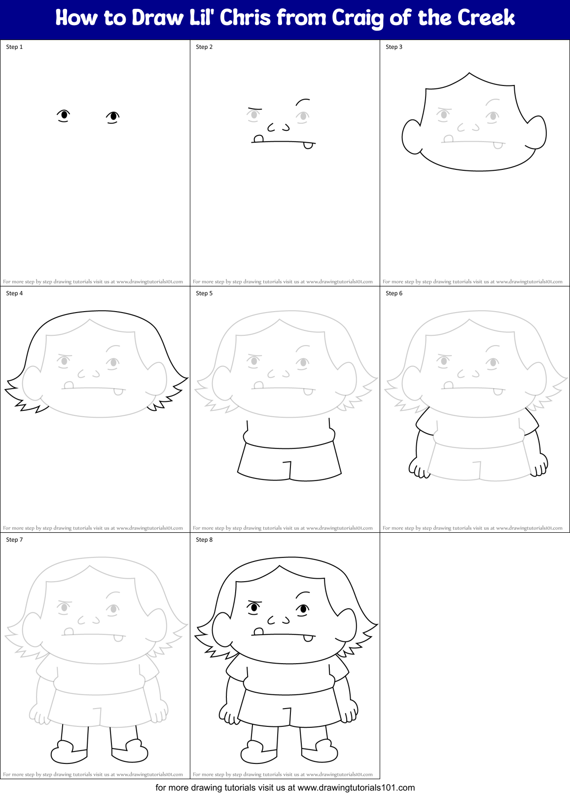 How to Draw Lil' Chris from Craig of the Creek Printable Step by Step