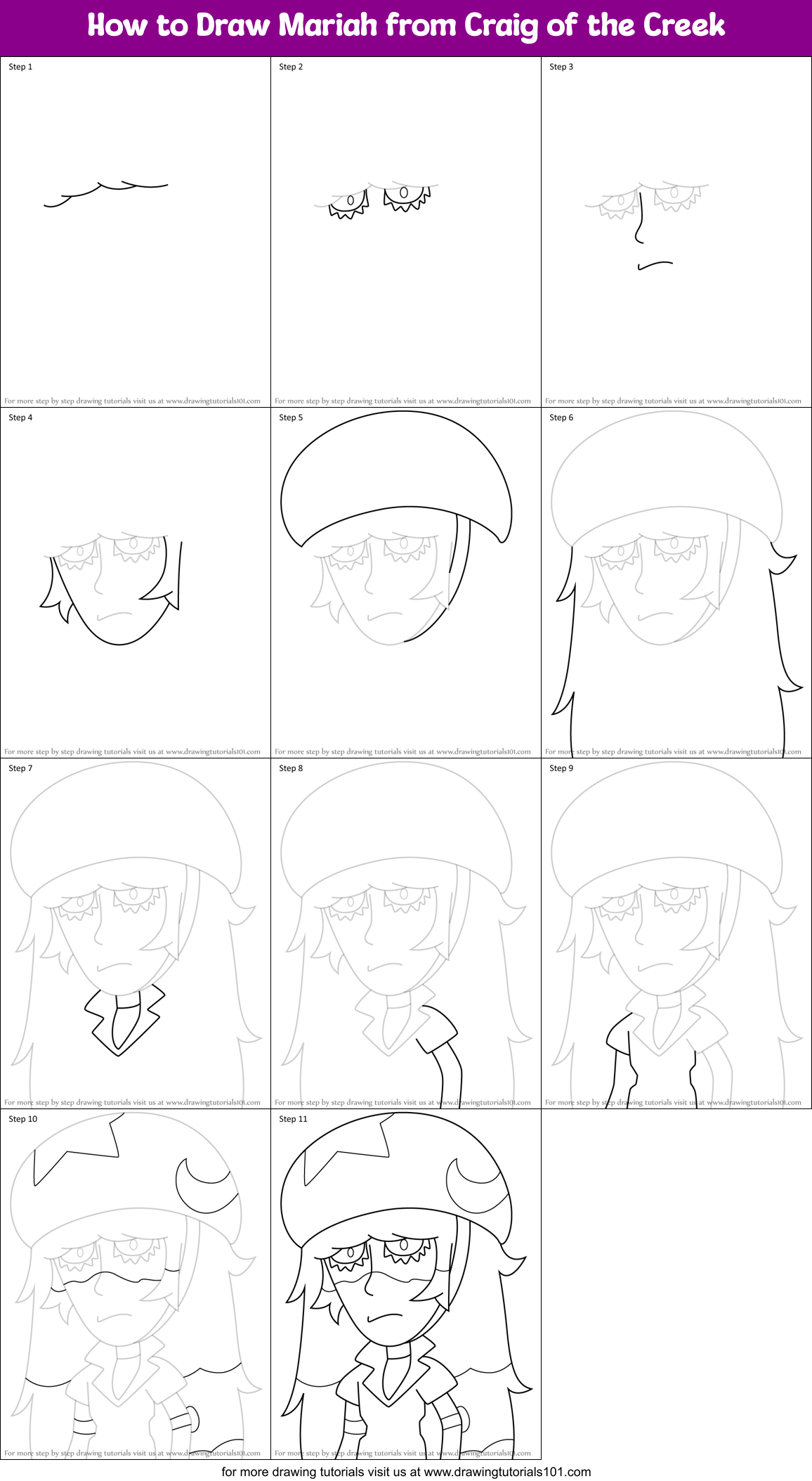 How to Draw Mariah from Craig of the Creek Printable Step by Step