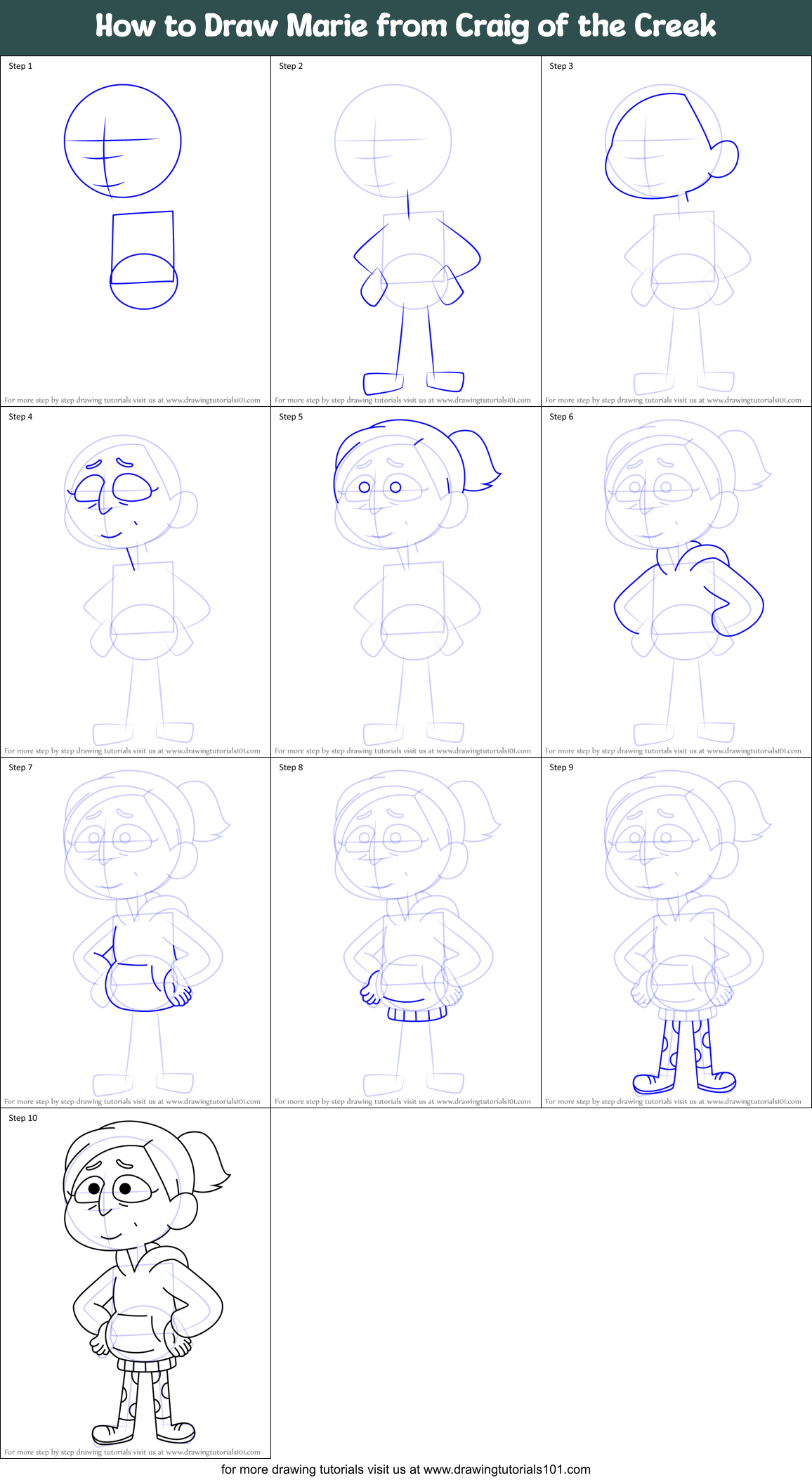 How to Draw Marie from Craig of the Creek Printable Step by Step