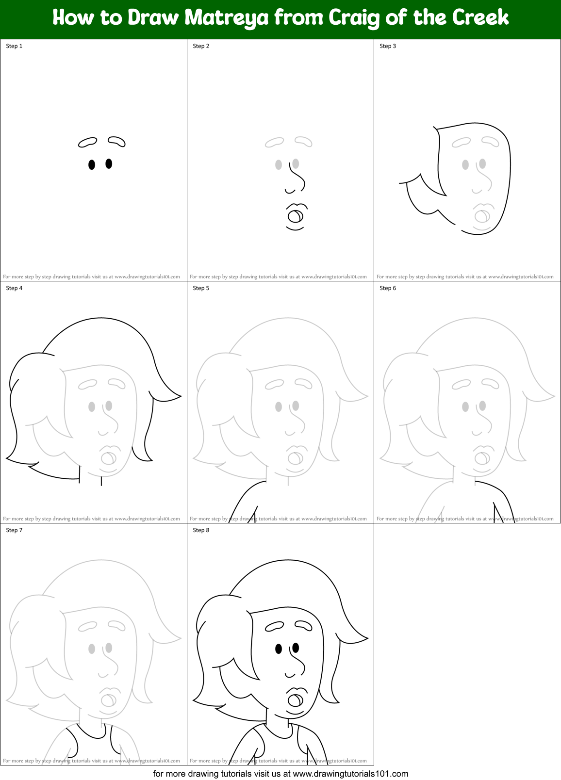 How to Draw Matreya from Craig of the Creek Printable Step by Step