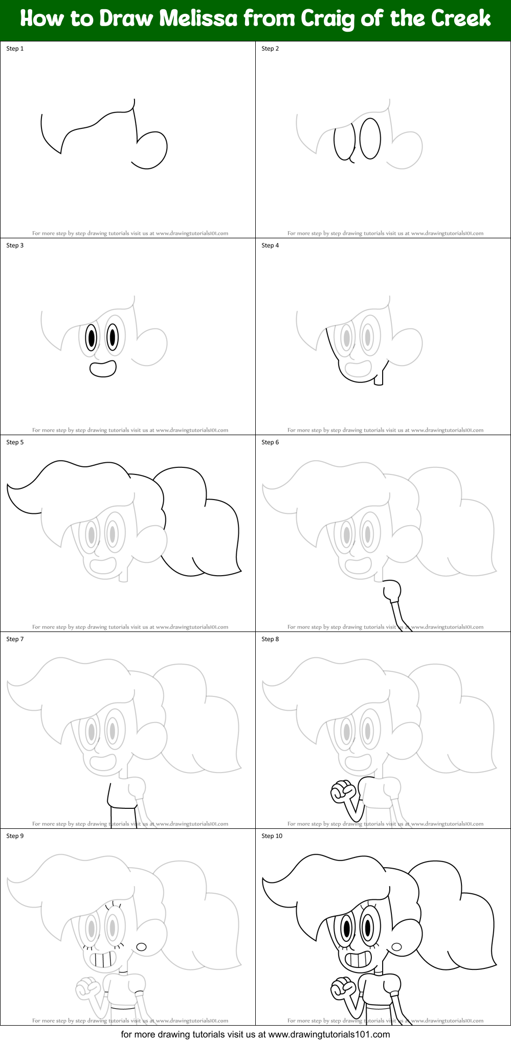 How to Draw Melissa from Craig of the Creek Printable Step by Step