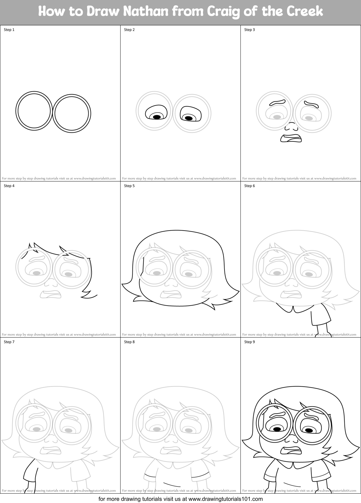 How to Draw Nathan from Craig of the Creek Printable Step by Step