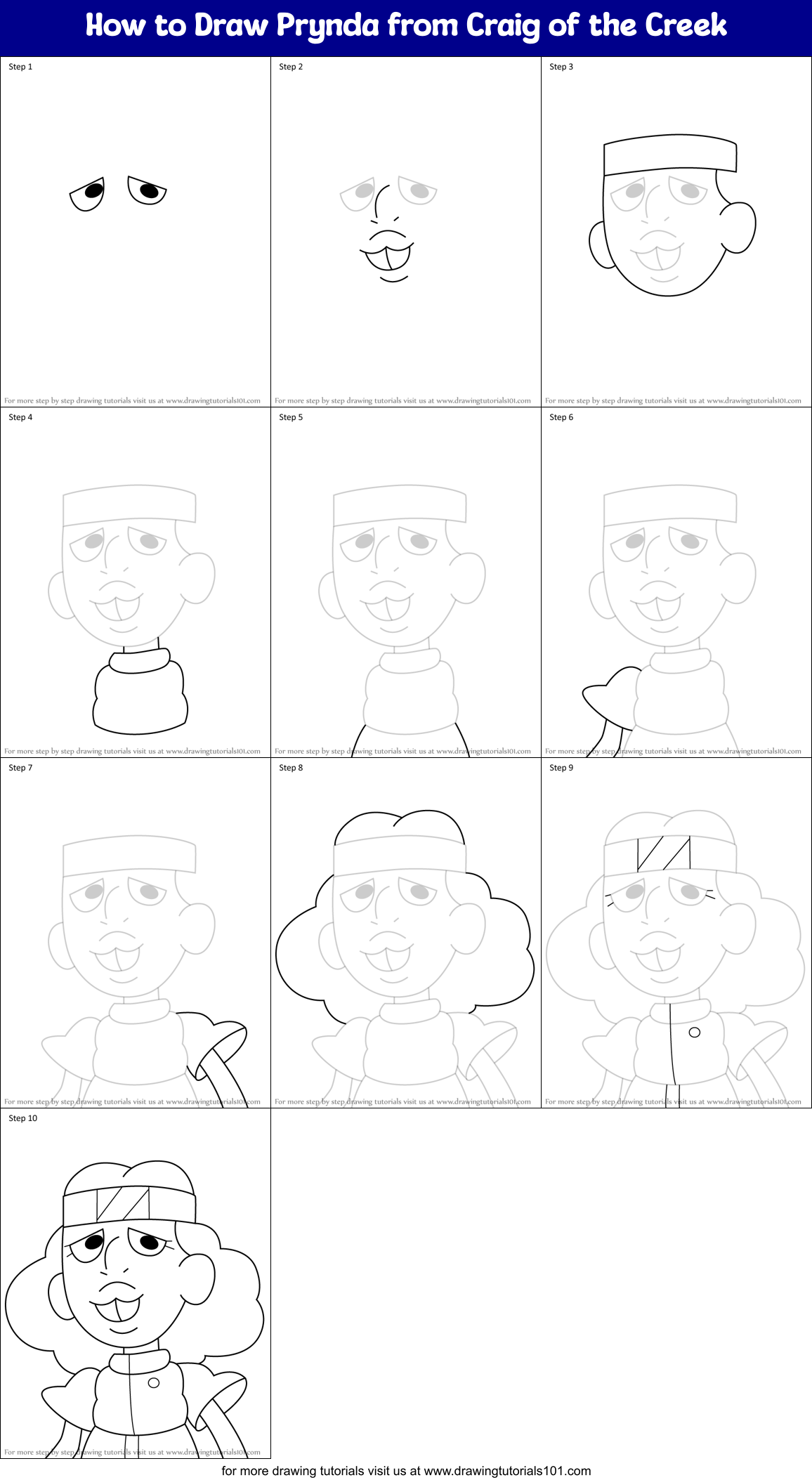 How to Draw Prynda from Craig of the Creek Printable Step by Step