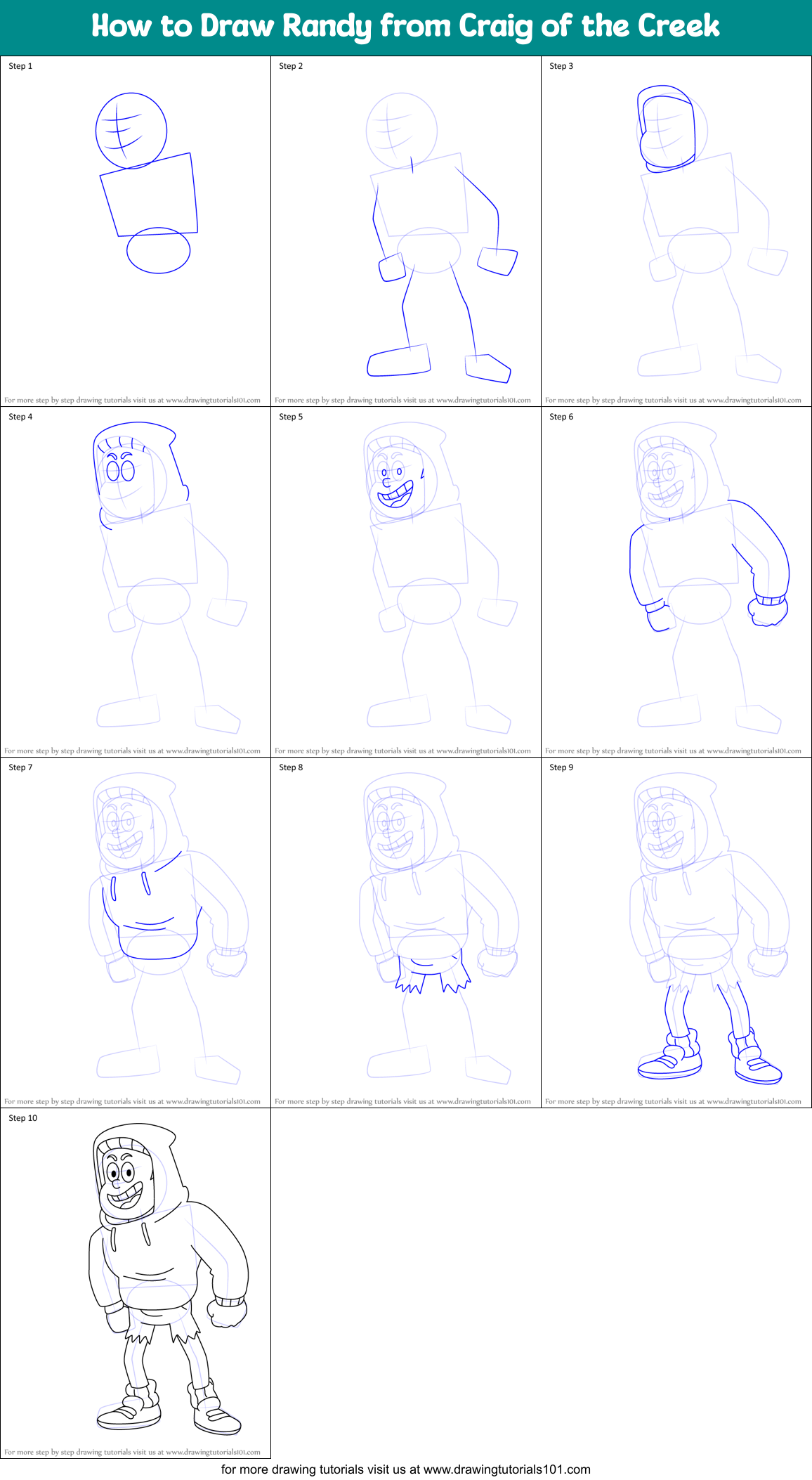 How to Draw Randy from Craig of the Creek Printable Step by Step