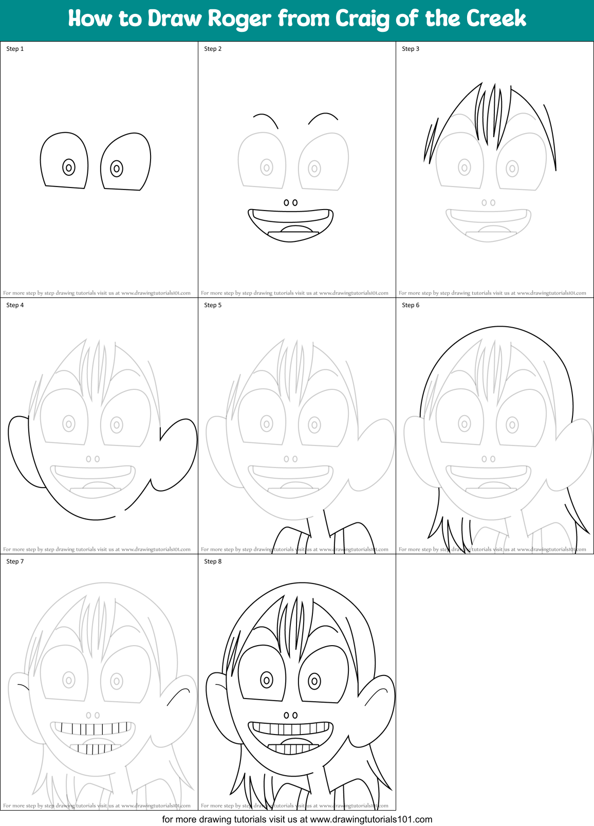 How to Draw Roger from Craig of the Creek Printable Step by Step