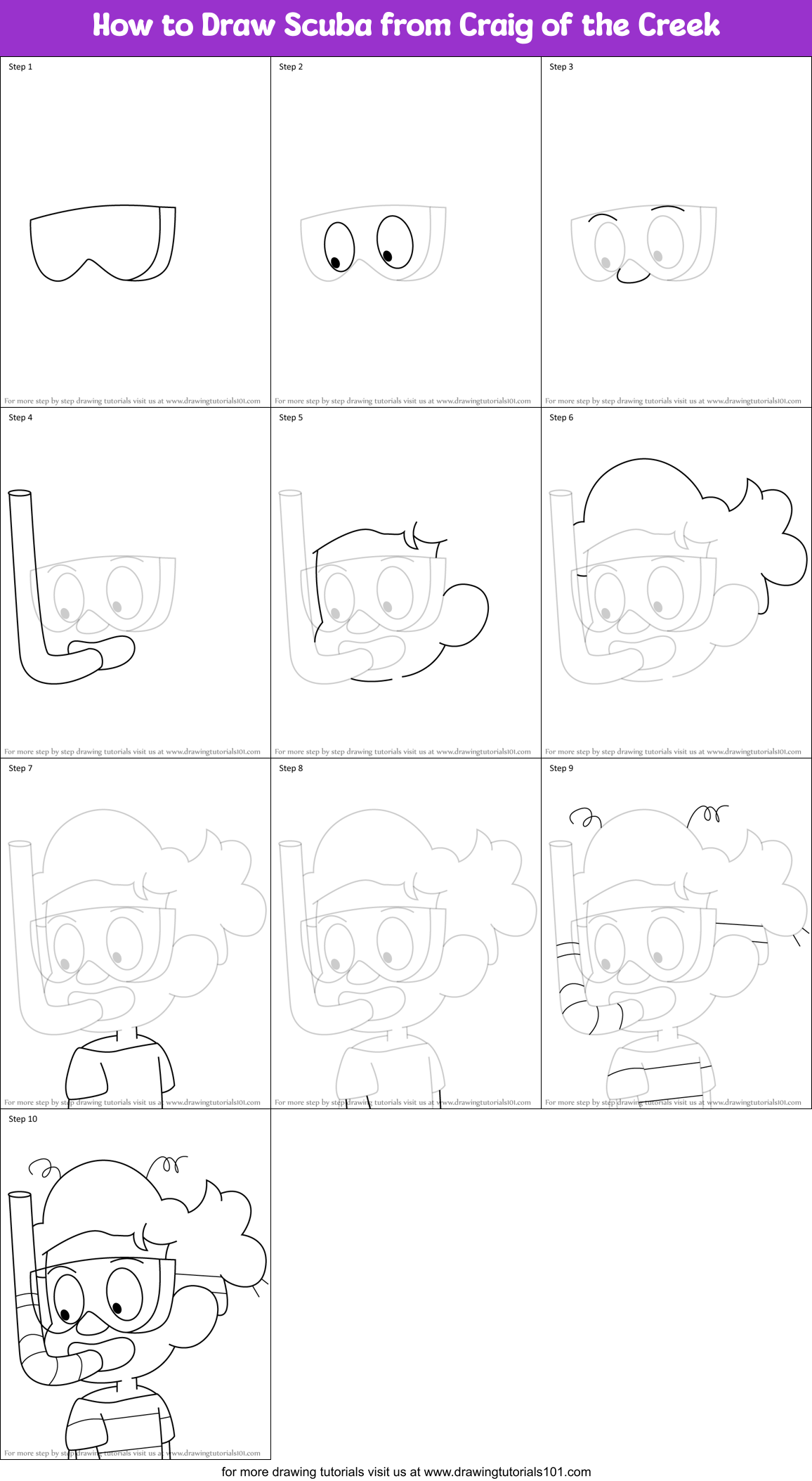How to Draw Scuba from Craig of the Creek Printable Step by Step