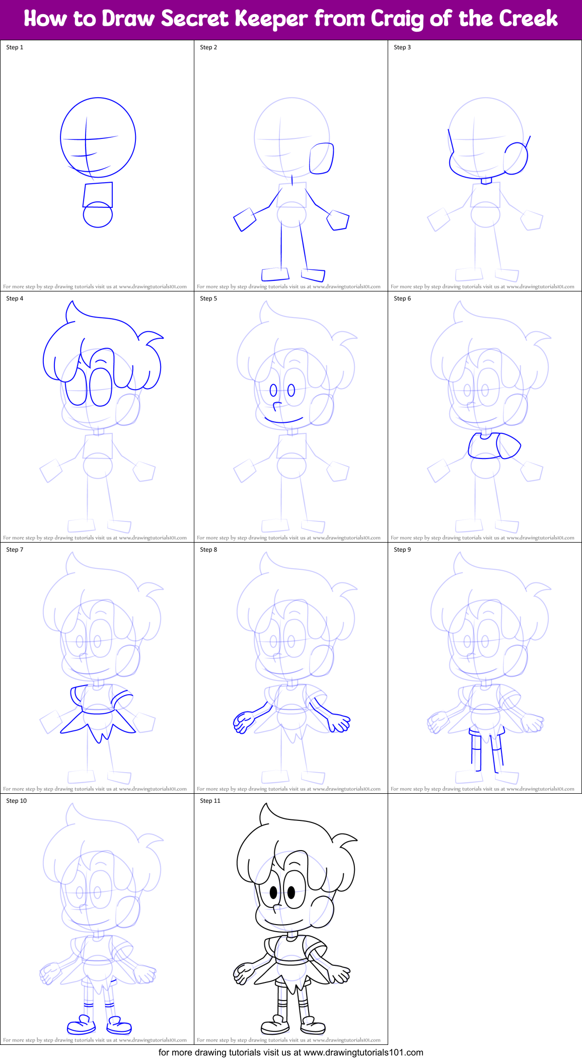 How to Draw Secret Keeper from Craig of the Creek Printable Step by Step