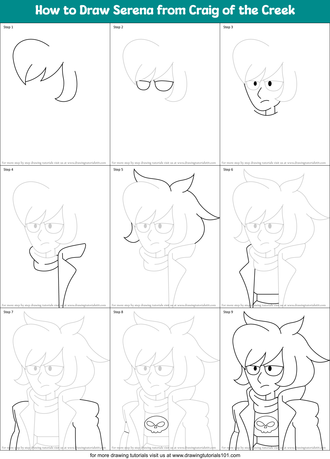 How to Draw Serena from Craig of the Creek Printable Step by Step
