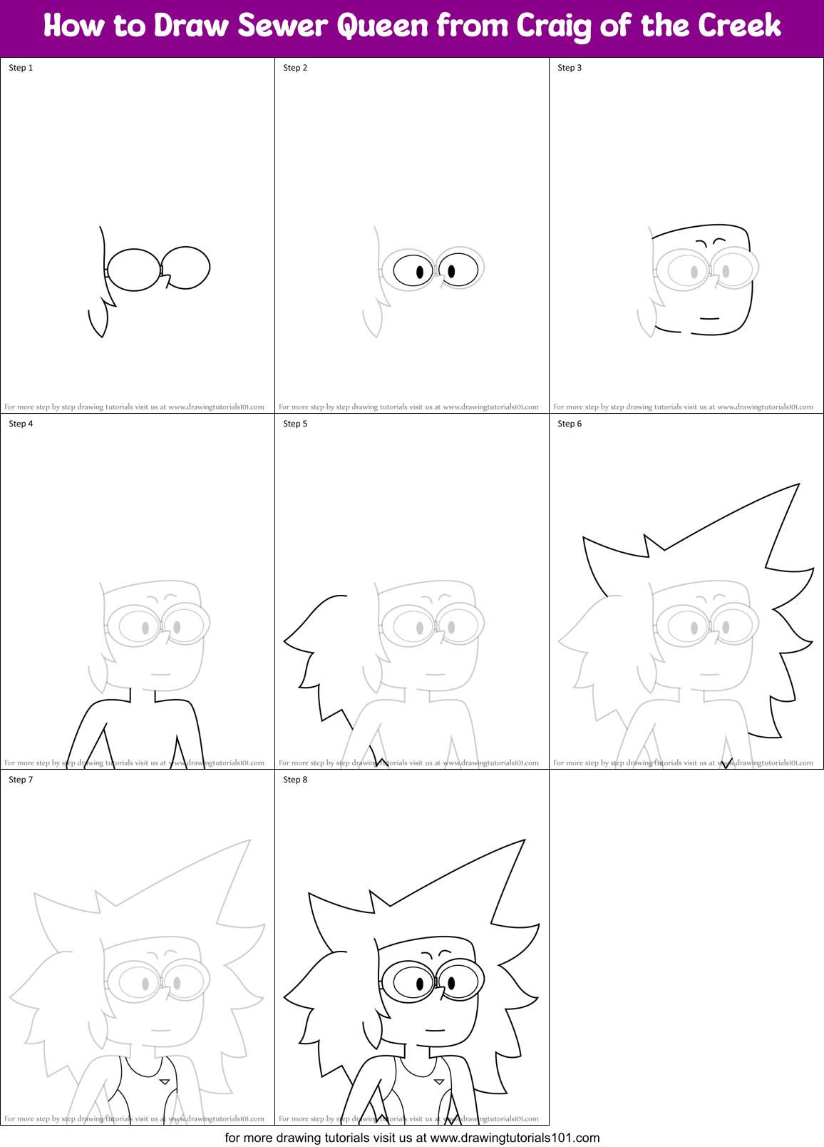 How to Draw Sewer Queen from Craig of the Creek Printable Step by Step