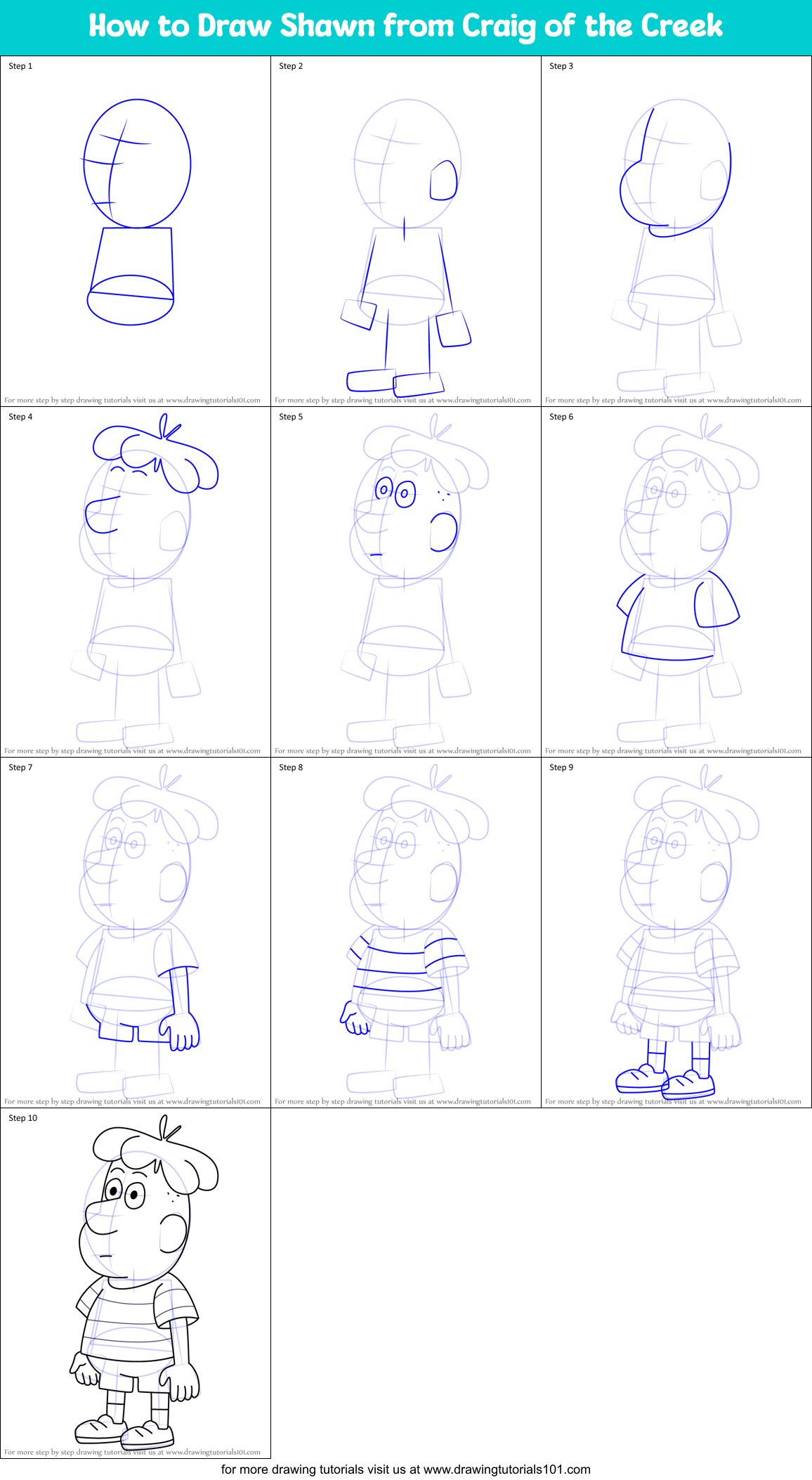How to Draw Shawn from Craig of the Creek Printable Step by Step