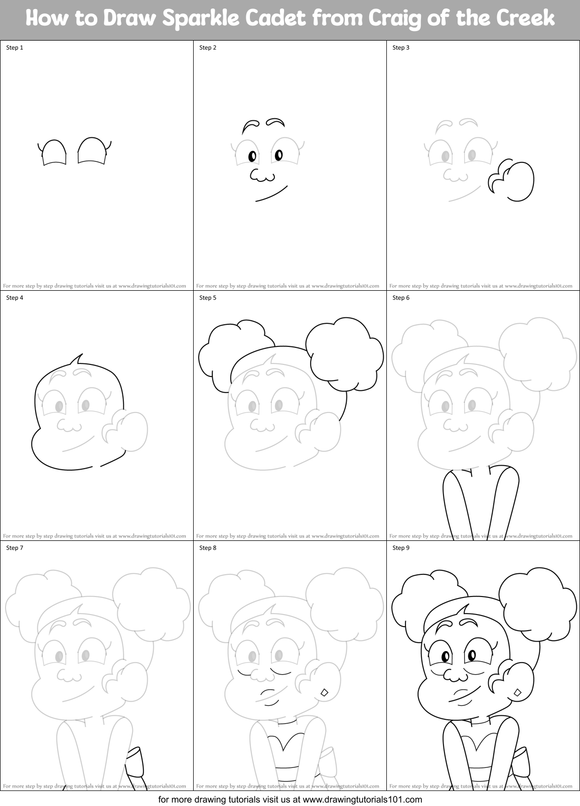 How to Draw Sparkle Cadet from Craig of the Creek Printable Step by Step