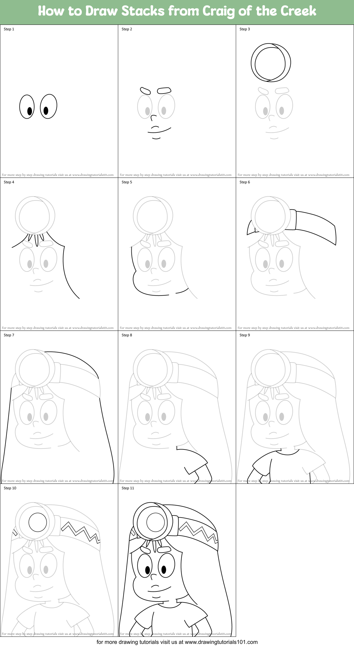 How to Draw Stacks from Craig of the Creek Printable Step by Step