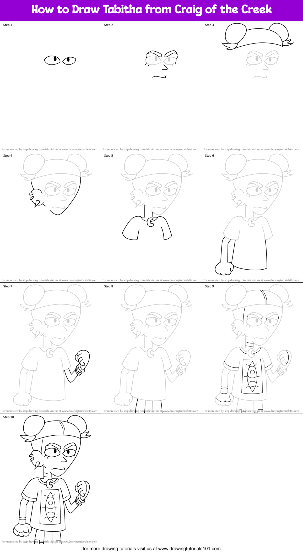 How to Draw Tabitha from Craig of the Creek Printable Step by Step