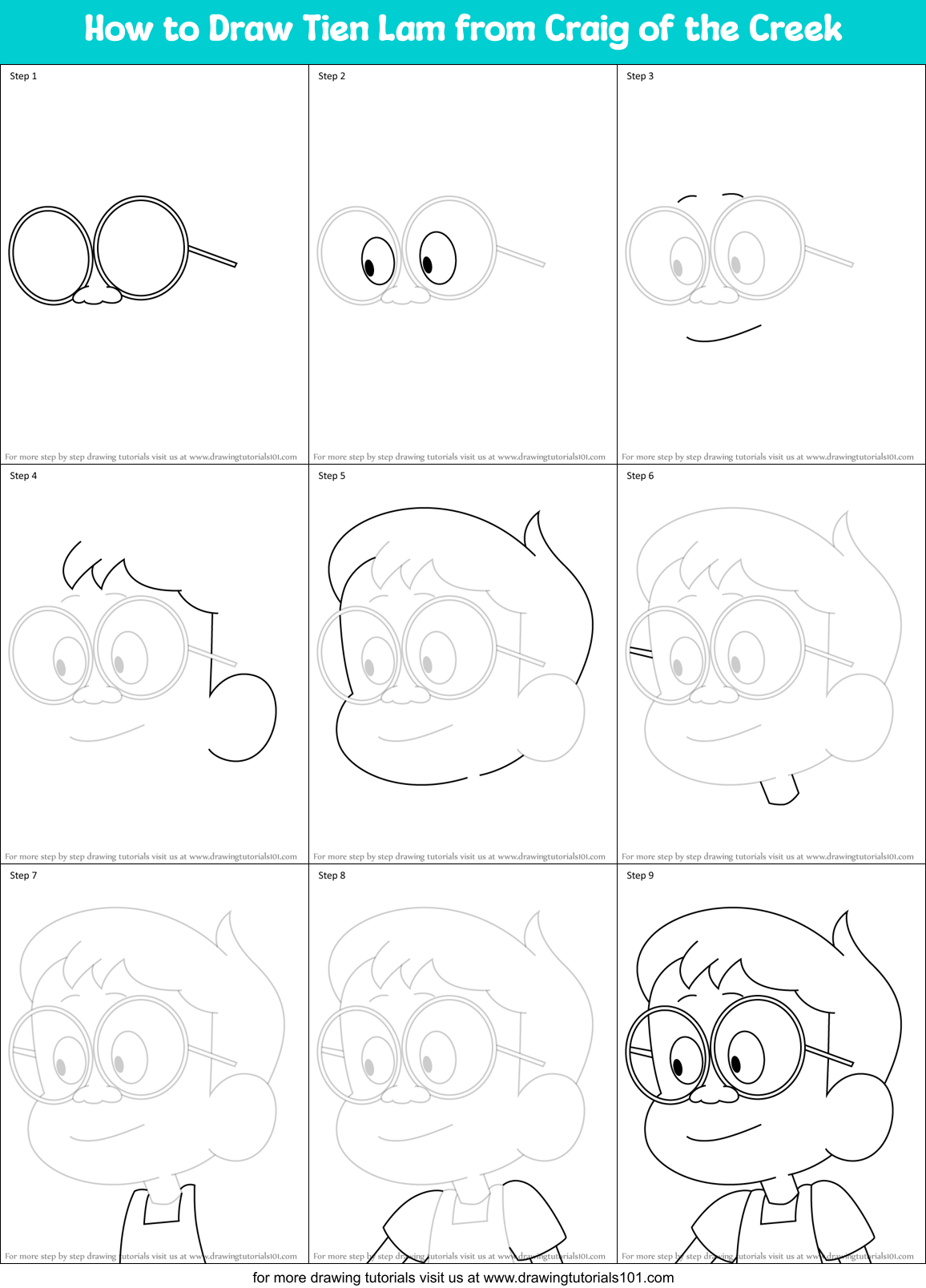 How to Draw Tien Lam from Craig of the Creek Printable Step by Step