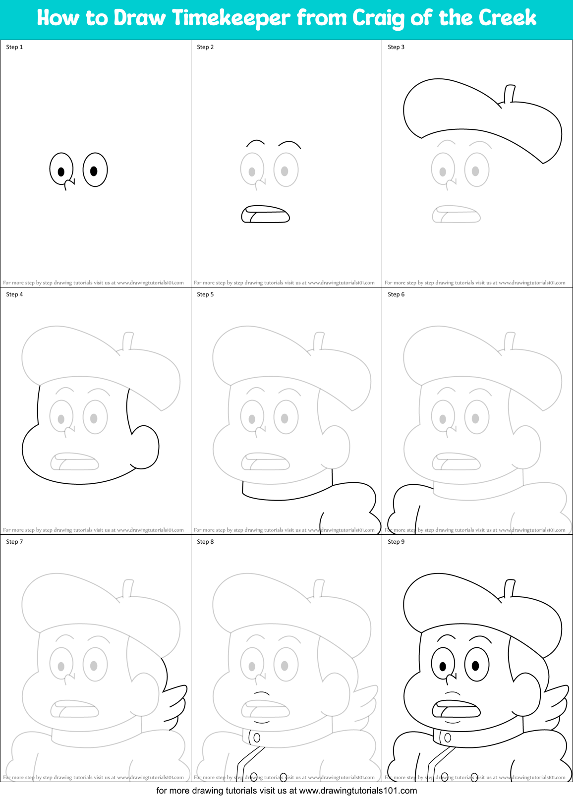 How to Draw Timekeeper from Craig of the Creek Printable Step by Step