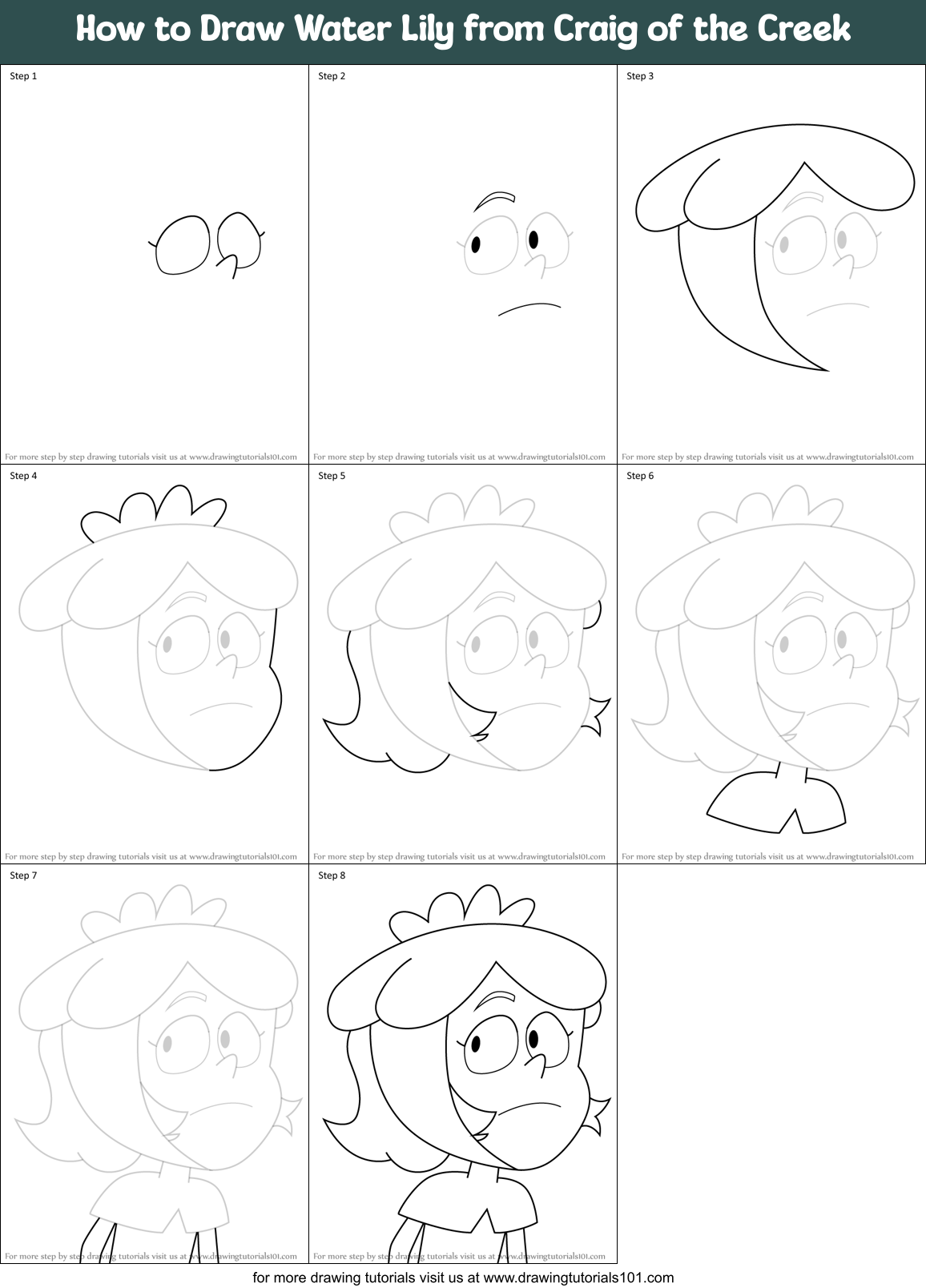 How to Draw Water Lily from Craig of the Creek Printable Step by Step