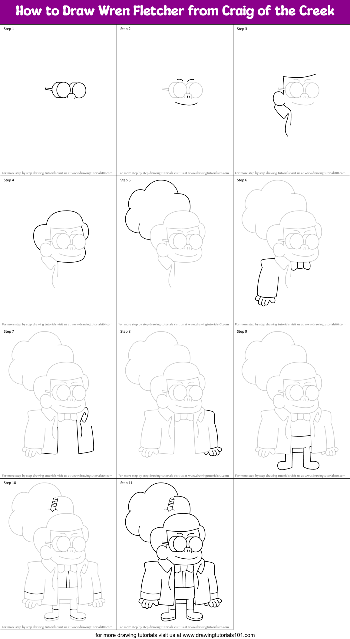 How to Draw Wren Fletcher from Craig of the Creek Printable Step by Step