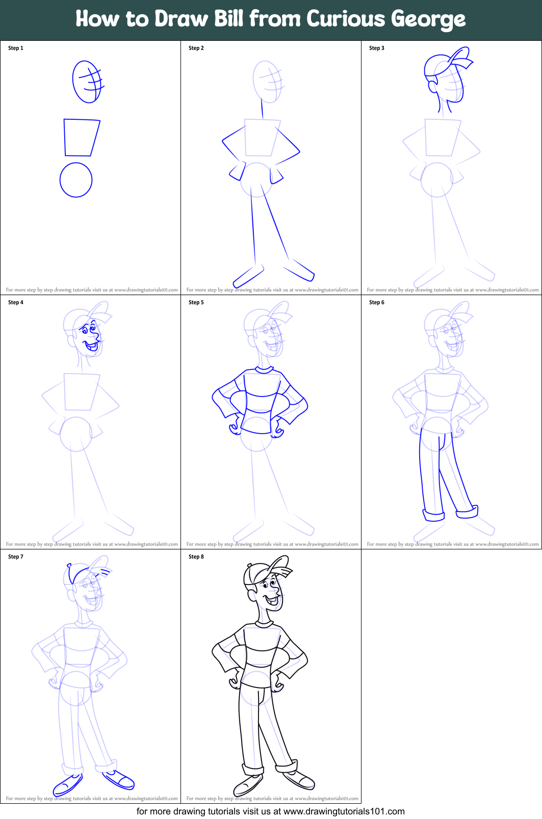 How to Draw Bill from Curious George Printable Step by Step