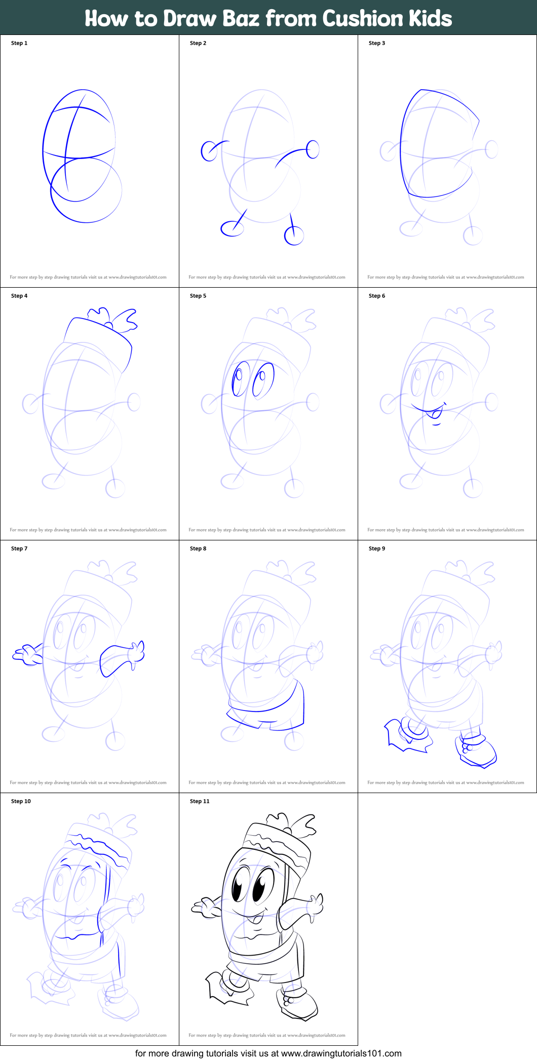 How to Draw Baz from Cushion Kids Printable Step by Step