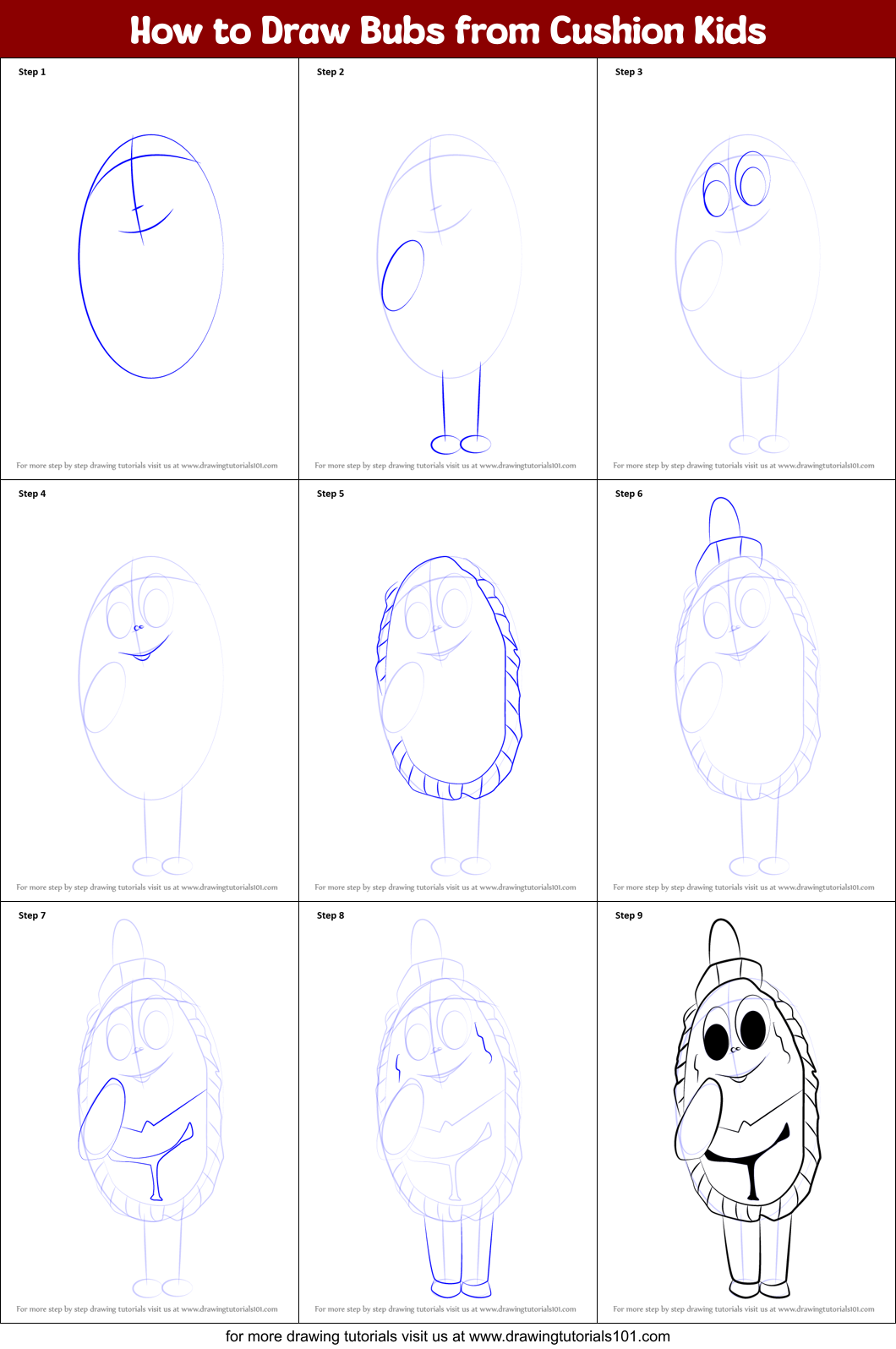 How to Draw Bubs from Cushion Kids Printable Step by Step