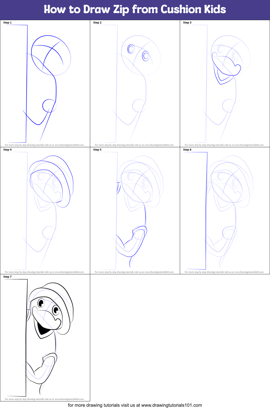 How to Draw Zip from Cushion Kids Printable Step by Step