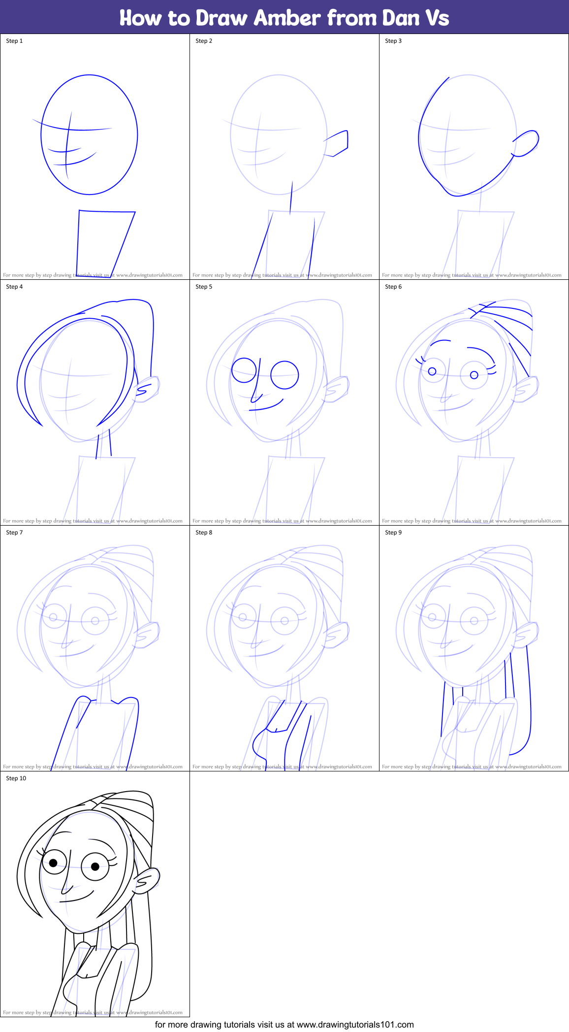 How to Draw Amber from Dan Vs Printable Step by Step