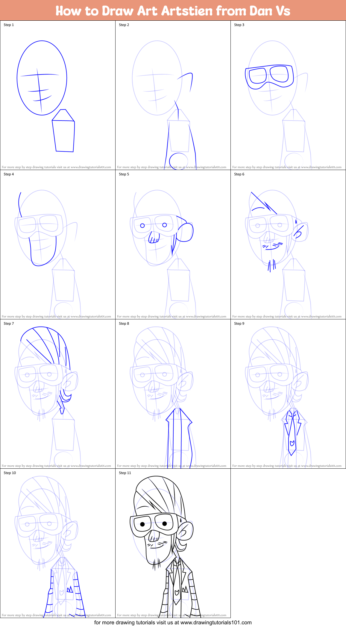 How to Draw Art Artstien from Dan Vs Printable Step by Step
