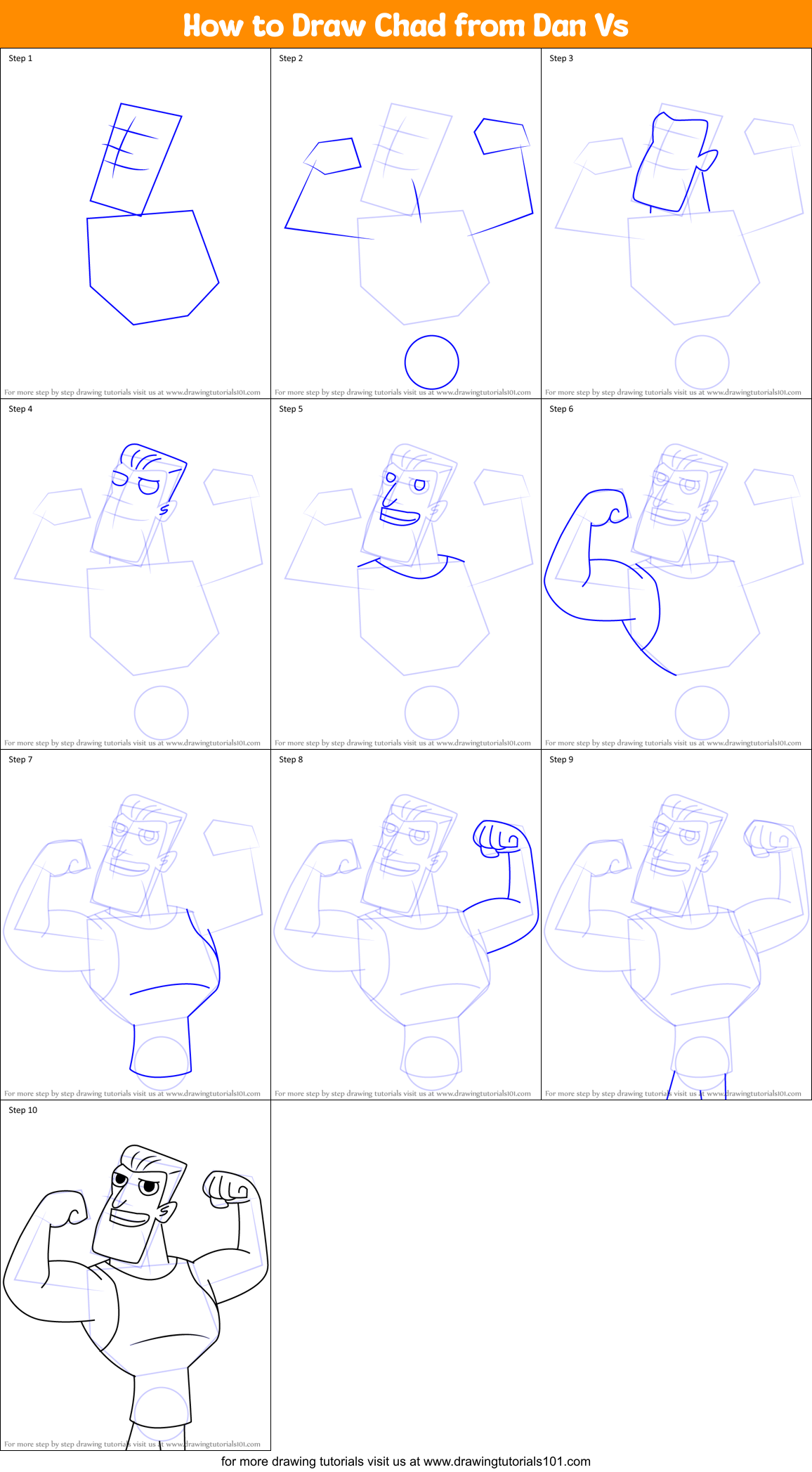 How to Draw Chad from Dan Vs Printable Step by Step