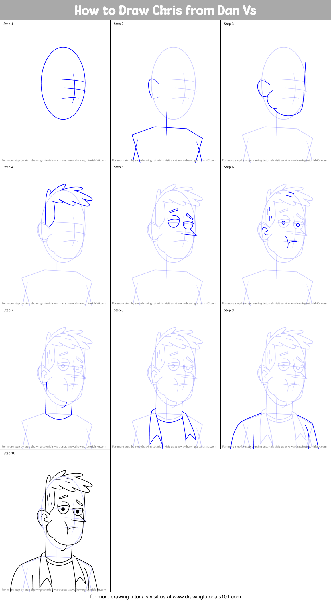 How to Draw Chris from Dan Vs Printable Step by Step