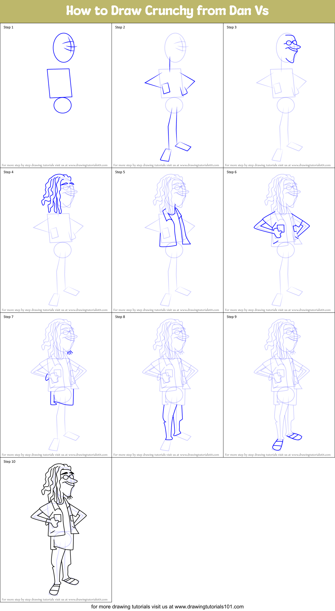 How to Draw Crunchy from Dan Vs Printable Step by Step