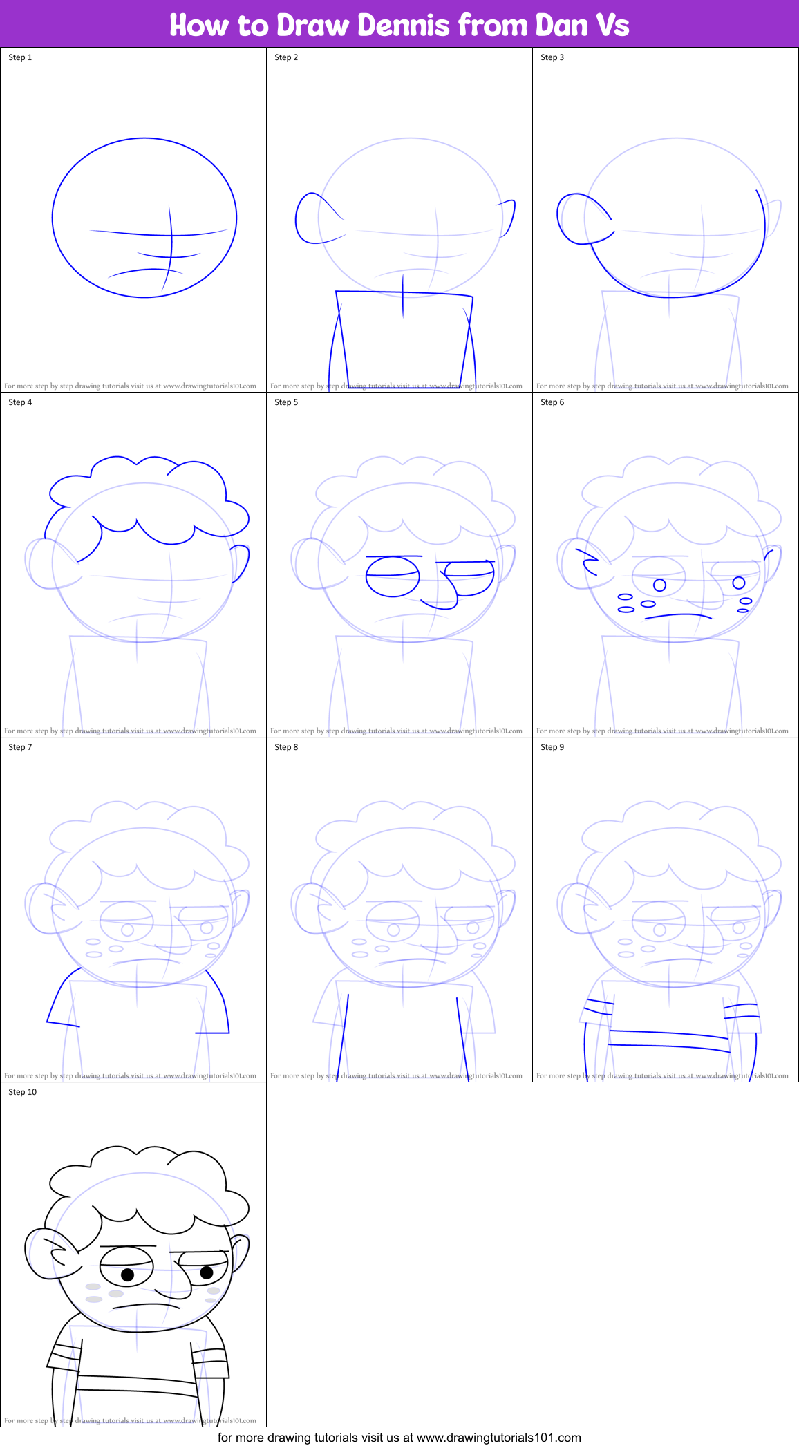 How to Draw Dennis from Dan Vs Printable Step by Step