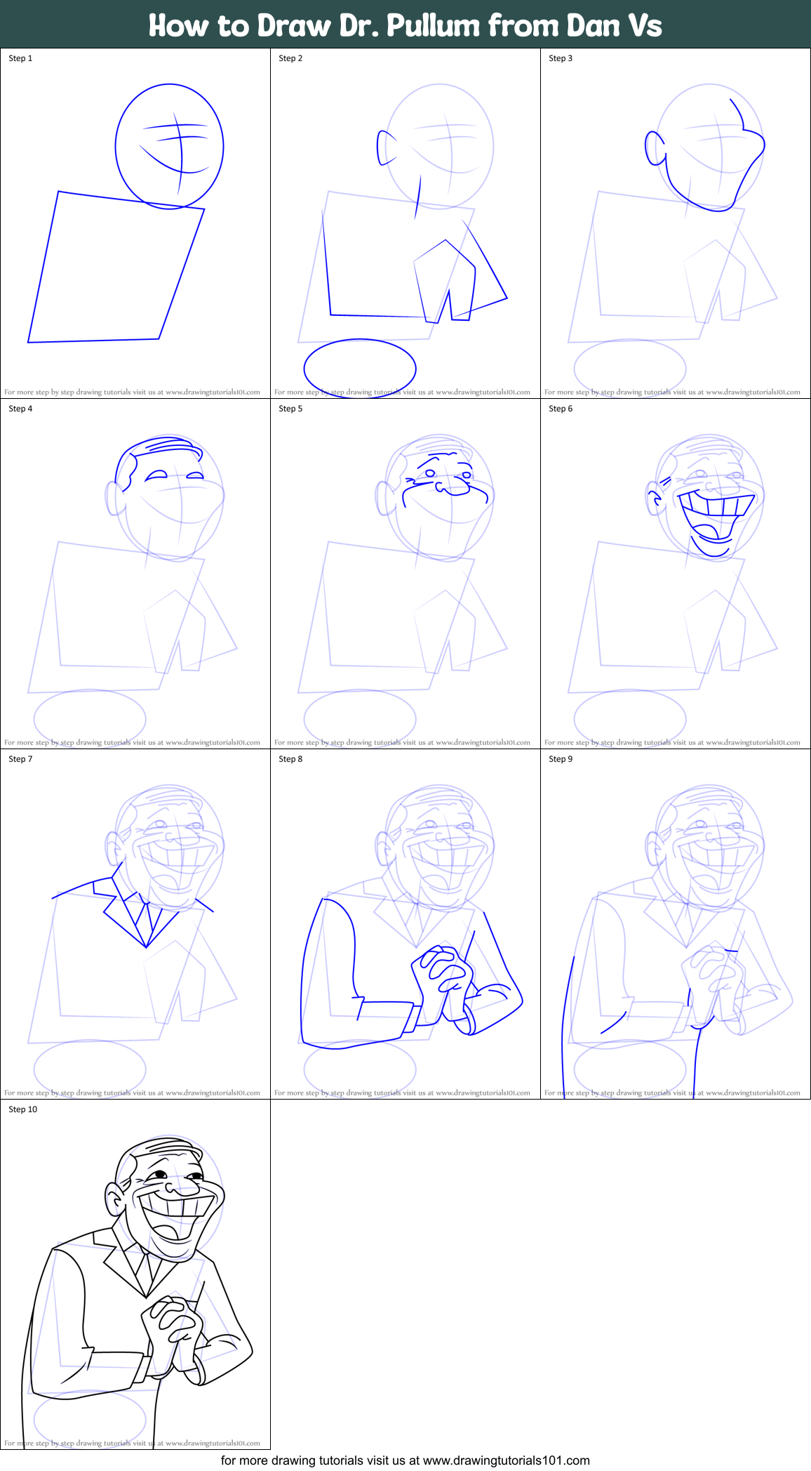 How to Draw Dr. Pullum from Dan Vs Printable Step by Step