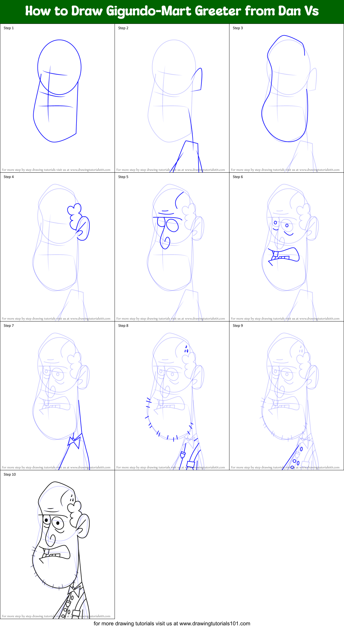 How to Draw Gigundo-Mart Greeter from Dan Vs Printable Step by Step