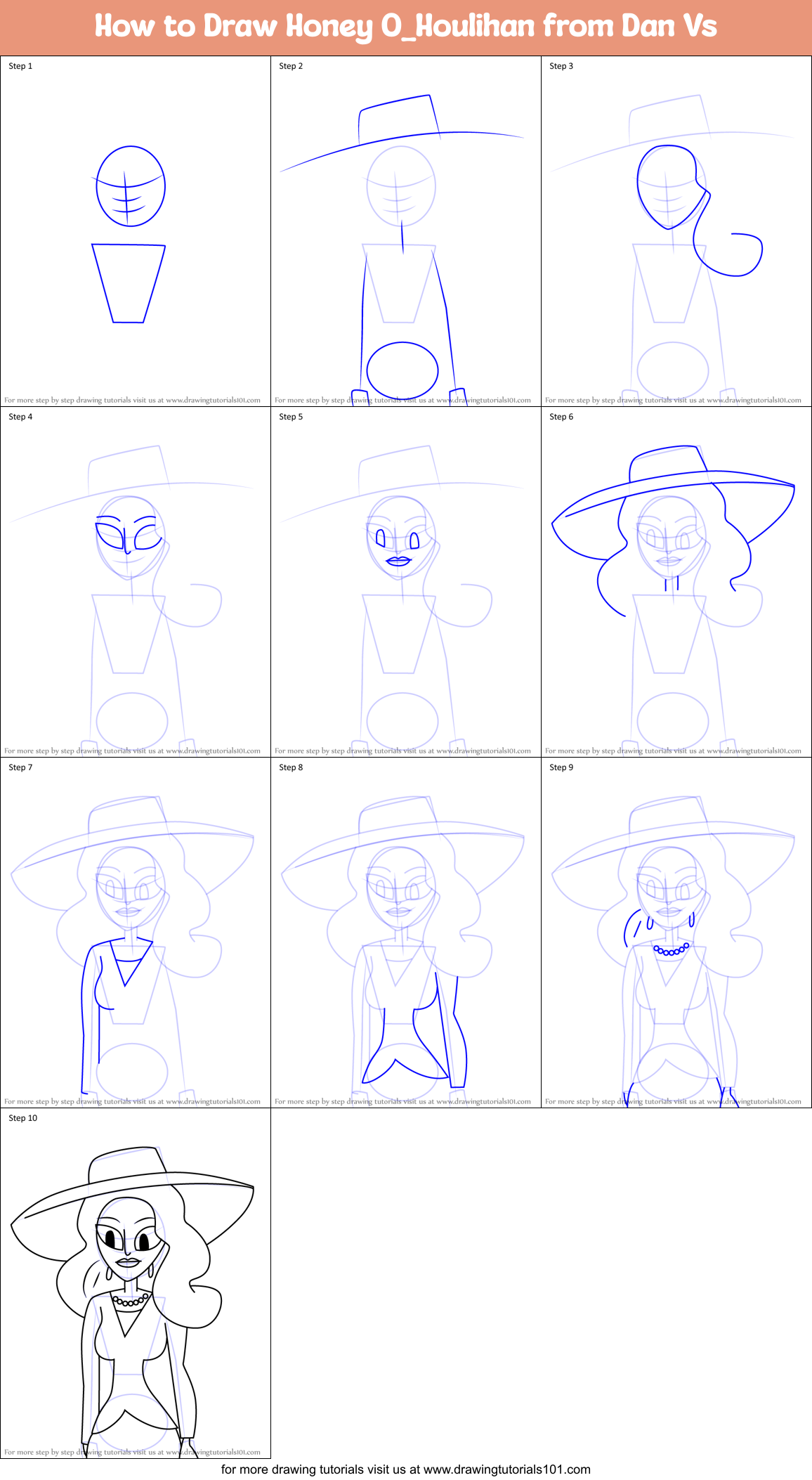 How to Draw Honey O_Houlihan from Dan Vs Printable Step by Step
