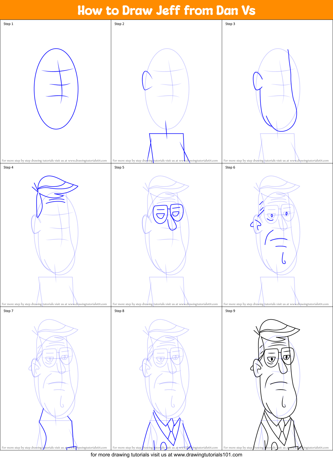 How to Draw Jeff from Dan Vs Printable Step by Step